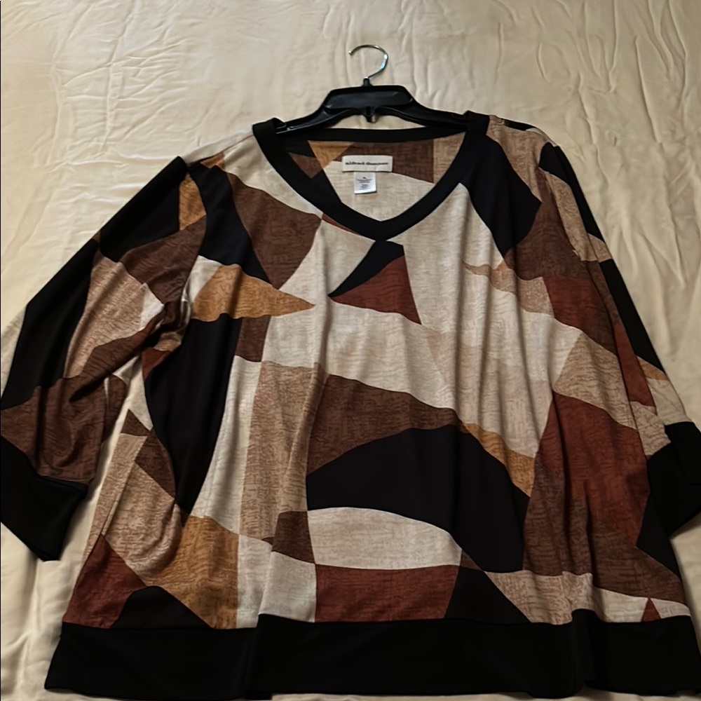 Alfred Dunner 3/4 Sleeve Geometric Tunic - Black, Brown, Tan